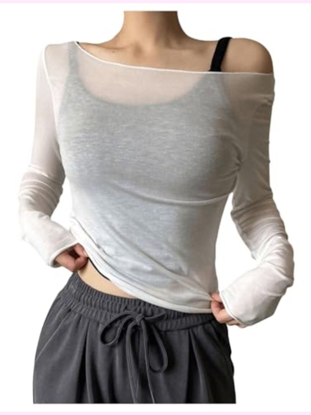 Sheer Mesh Off The Shoulder Top Long Sleeve See Through Party Top